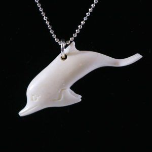 Hand Carved Dolphin Sterling Silver Necklace, 16 inch